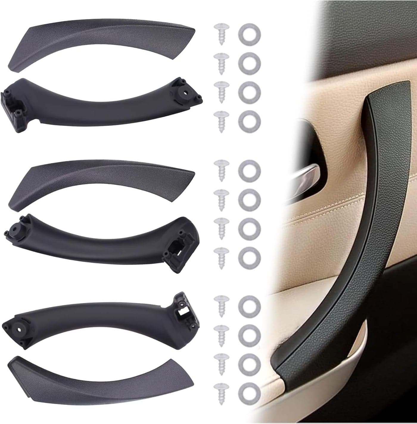 NewYall Pack of 3 Black Interior Door Panel Handle Pulls with Outer Trim Cover for BMW