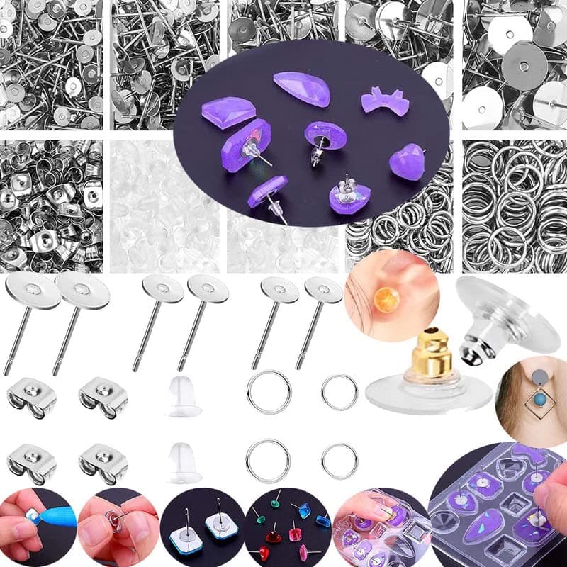 DIY Crafts 150 Gram, Unsorted, Hypoallergenic Earring Posts and Backs, Earring Making Kit Earring Posts Studs, Earring Backs, Jump Rings for DIY Je (150 Gram, Unsorted)