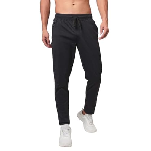 TECHNOSPORT Men's Slim Fit Duracool Running Track Pant - (MPOR89BLKMED_Black_M) Pack of 1