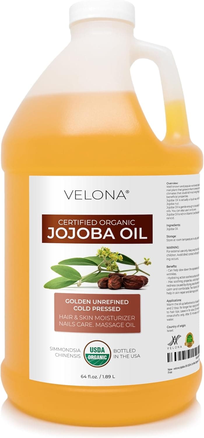 velona Jojoba Oil USDA Certified Organic 64 Fl Oz 100 Pure and Natural Carrier Oil Golden Unrefined Cold Pressed Hexane Free