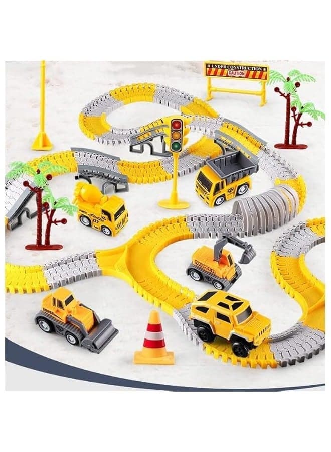 305 Pcs Construction Race Tracks for Kids Toys, 2 Electric Toy Cars,4Construction Cars, DIY Collage Flexible Track Toys Set, Kids Gifts for 3 4 5 6 7 8 Year Old Boys and Girls Toys