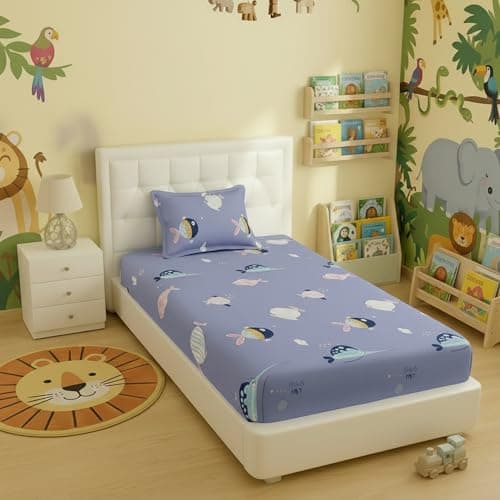 Filymore Fish Single Bedsheet for Kids Cute Purple Cartoon Bedsheet Made with Pure Microfiber Size 60 x 90 Inches Color-Purple