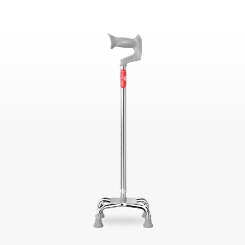 EASYCARE® Premium Walking Stick | Lightweight Aluminium with 10 Height Levels Adjustable | Ergonomic Handle, Anti-Slip Base | Support for Old Age Seniors, Men, Women & Patients (Four Legs)