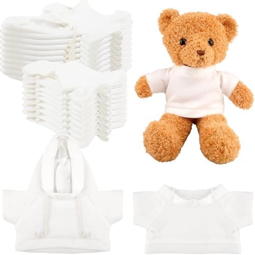 20 Pcs Stuffed Animal Toy White Clothing Sublimation Blank Bear Clothes Include 10 Teddy Bear Blank Hoodie 10 Teddy Bear White Shirt for 15 Inch Stuffed Bears Dolls DIY Color Style 1
