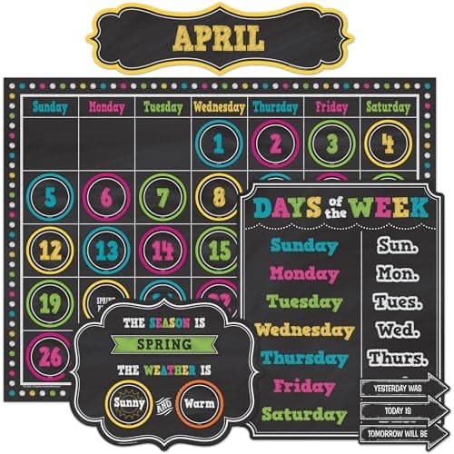 Teacher Created Resources Chalkboard Brights Calendar Bulletin Board Set, 84/Set (TCR5615)
