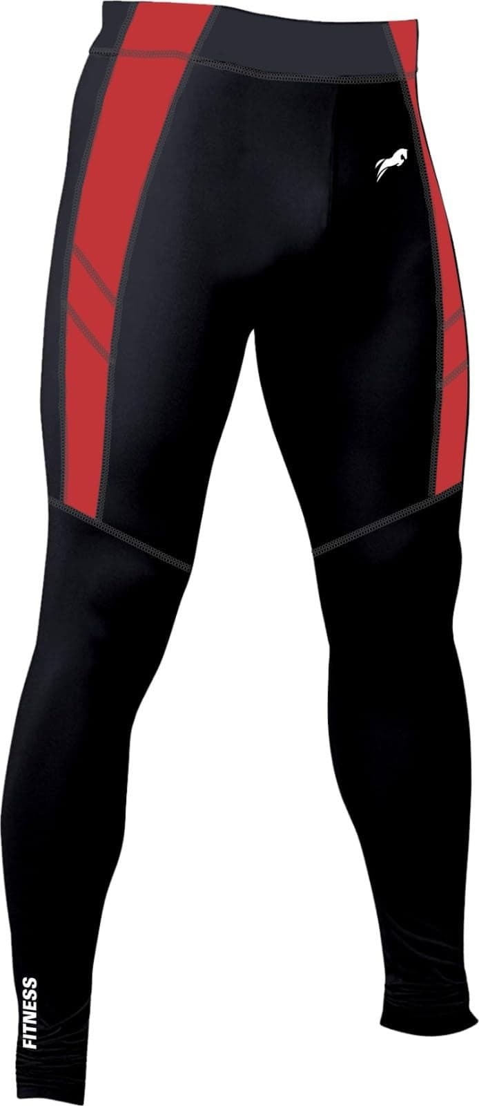 JUST RIDER Men's Running Full Length Tights Compression Lower Sport Mid Rise Leggings Gym Fitness Sportswear Training Yoga Pants for Men & Slim Women (Medium, Black/Red)