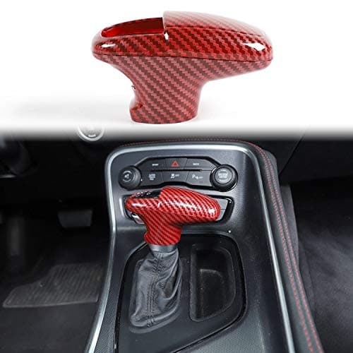 Voodonala for Challenger Charger ABS Gear Shift Shifter Knobs Cover Trim for 2015-2024+ Dodge Challenger Charger Interior Accessories 2018-2024+ Durango ABS Red/Black Fiber 3pcs