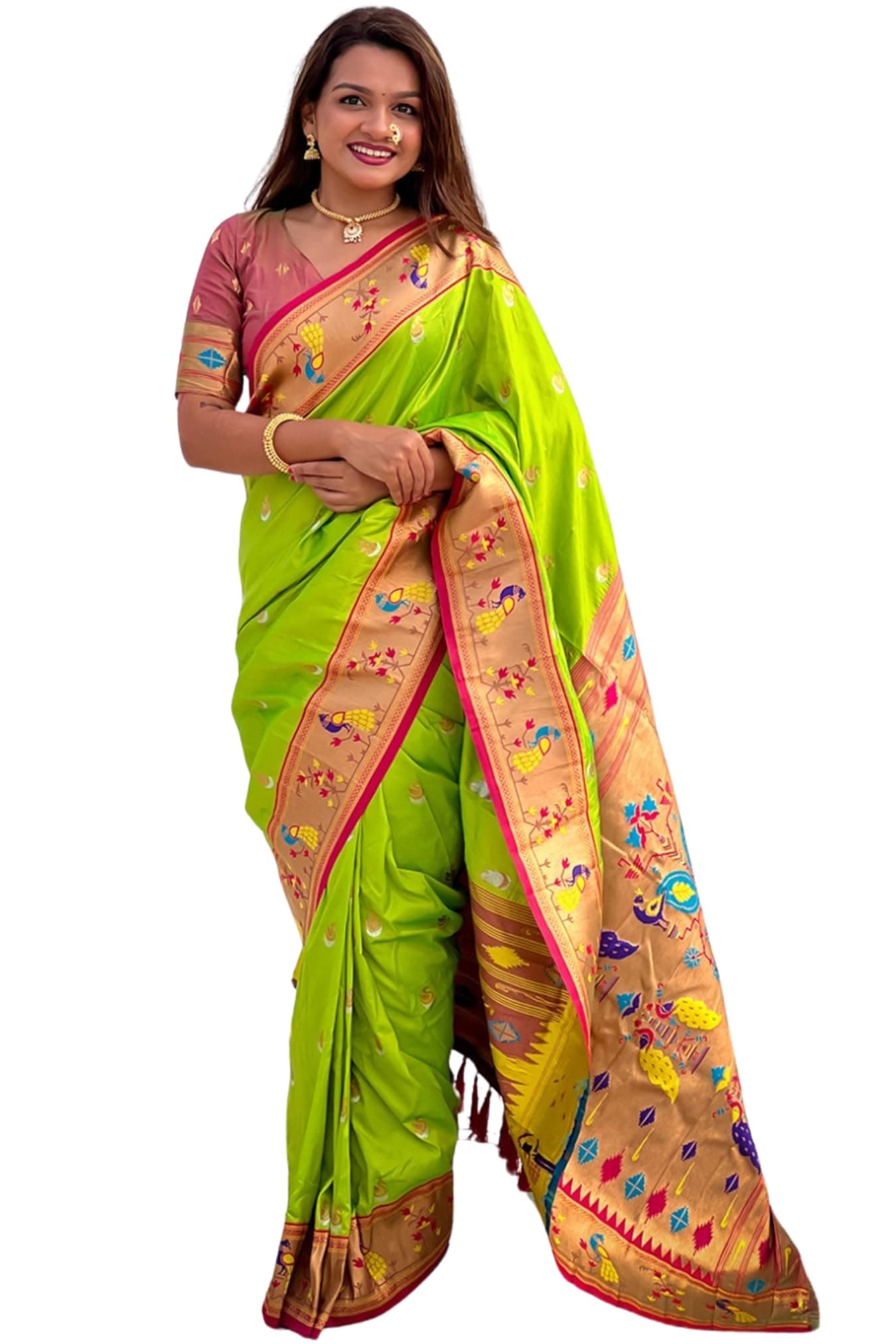 SGF11 Women's Kanjivaram Paithani Pure Soft Silk Saree For Womens With Unstitched Blouse Piece (Light Green)