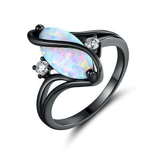 Barzel 18k Black Rhodium Plated Created Fire Opal Ring With Cubic Zirconia Accents (Black Rhodium Fire Opal, 9)
