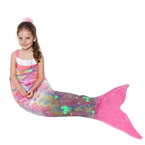 Catalonia Mermaid Tail Blanket for Girls, Glow in The Dark, Unicorn Pattern, Mermaid Gift for Girls