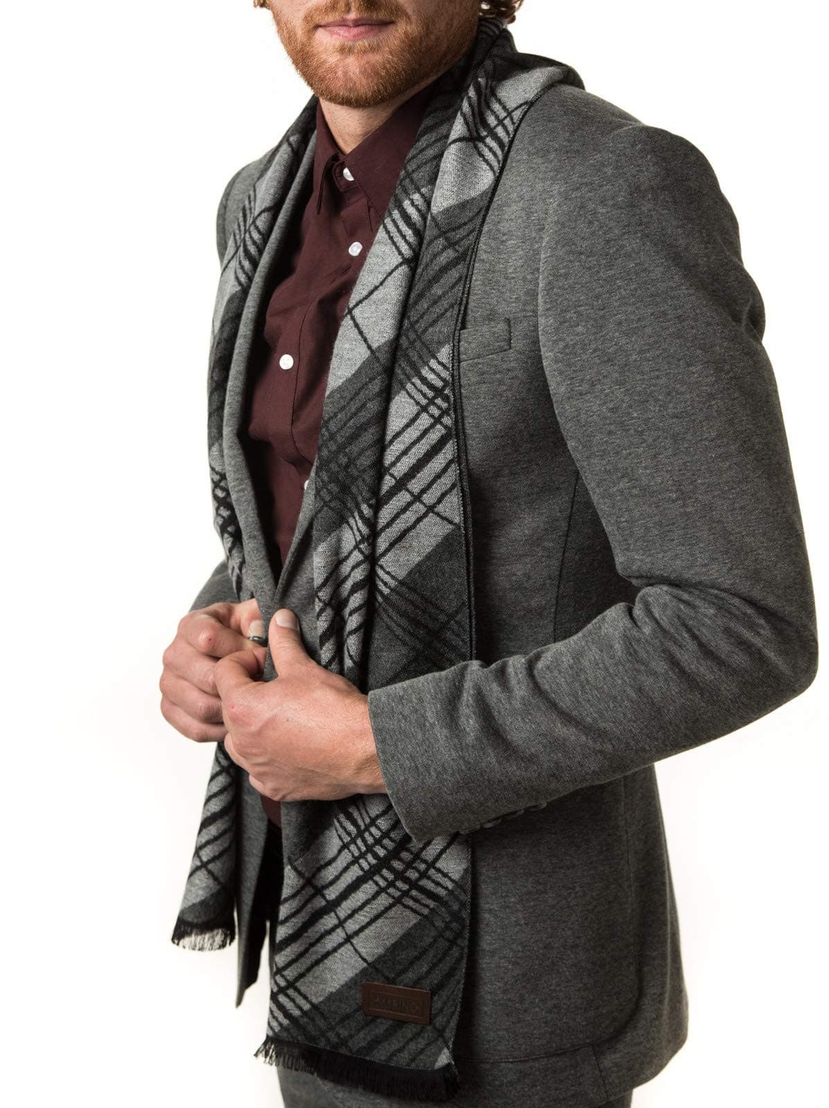 Marino’s Winter Cashmere Feel Men Scarf,100% Cotton Fashion Scarves, In Elegant Gift Box - Black Gray Diagonal Plaid - One Size