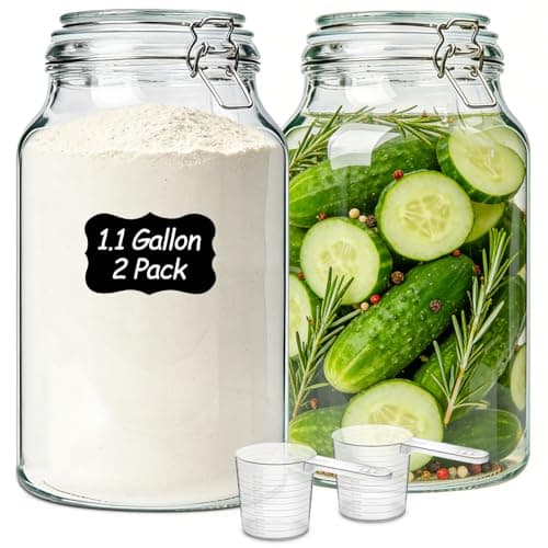 ComSaf 1.1 Gallon Glass Jars with Airtight Lids (138oz, Set of 2), Extra-Wide Mouth Canisters for Bulk Flour & Sugar Storage, Ideal for Fermenting Sourdough, Kombucha & Pickles