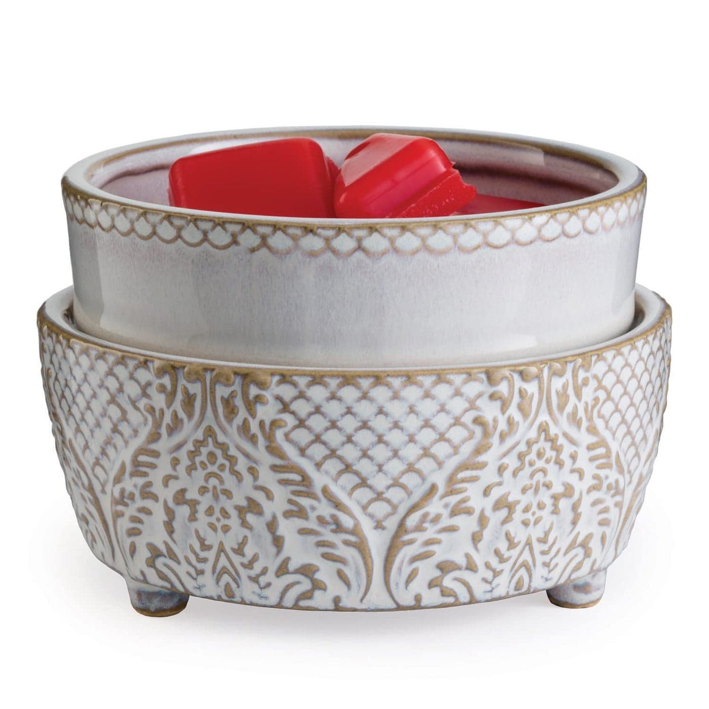 Candle Warmers ETC 2in1 Candle and Fragrance Warmer for Warming Scented Candles or Wax Melts and Tarts with to Freshen Room Vintage White Lace