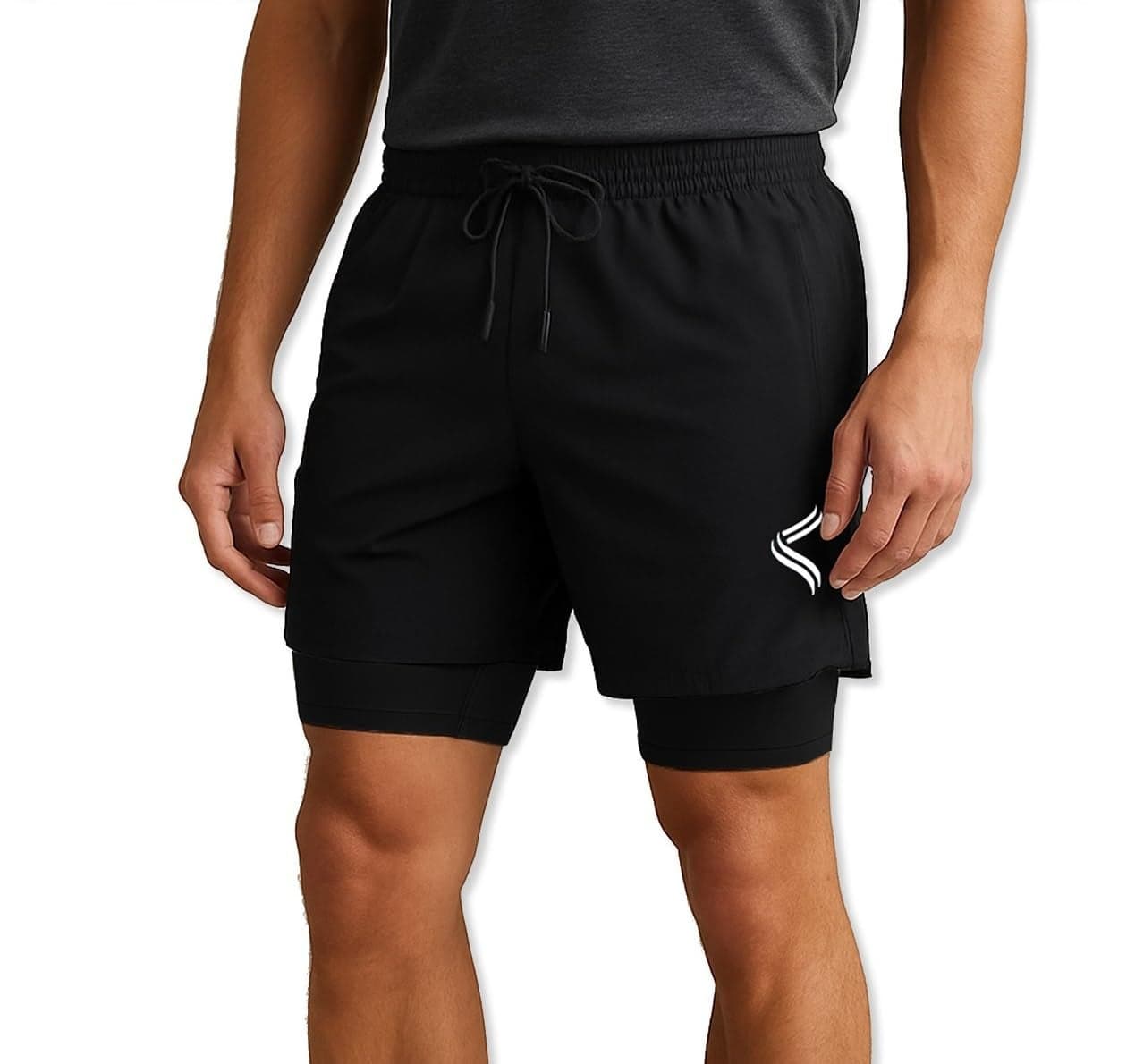 Fancy Agents Dual Layer Shorts for Men & Boys – Ideal for Gym, Workout, Running, Cycling & Yoga | Breathable, Stretchable Activewear with Inner Compression Layer Performance Black