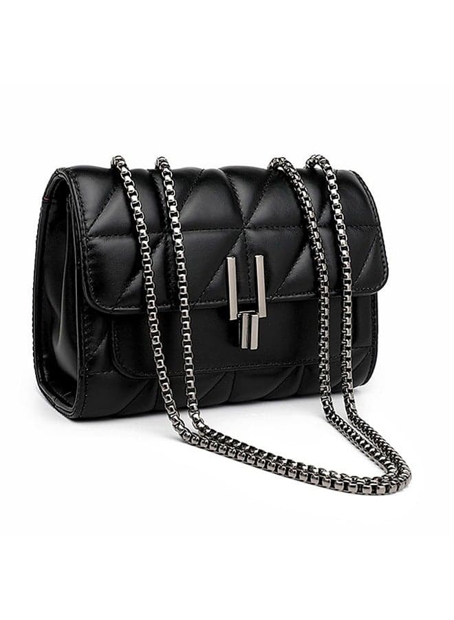 Shoulder Bag for Women Versatile Crossbody Bag Chain Small Bag PU Leather Black