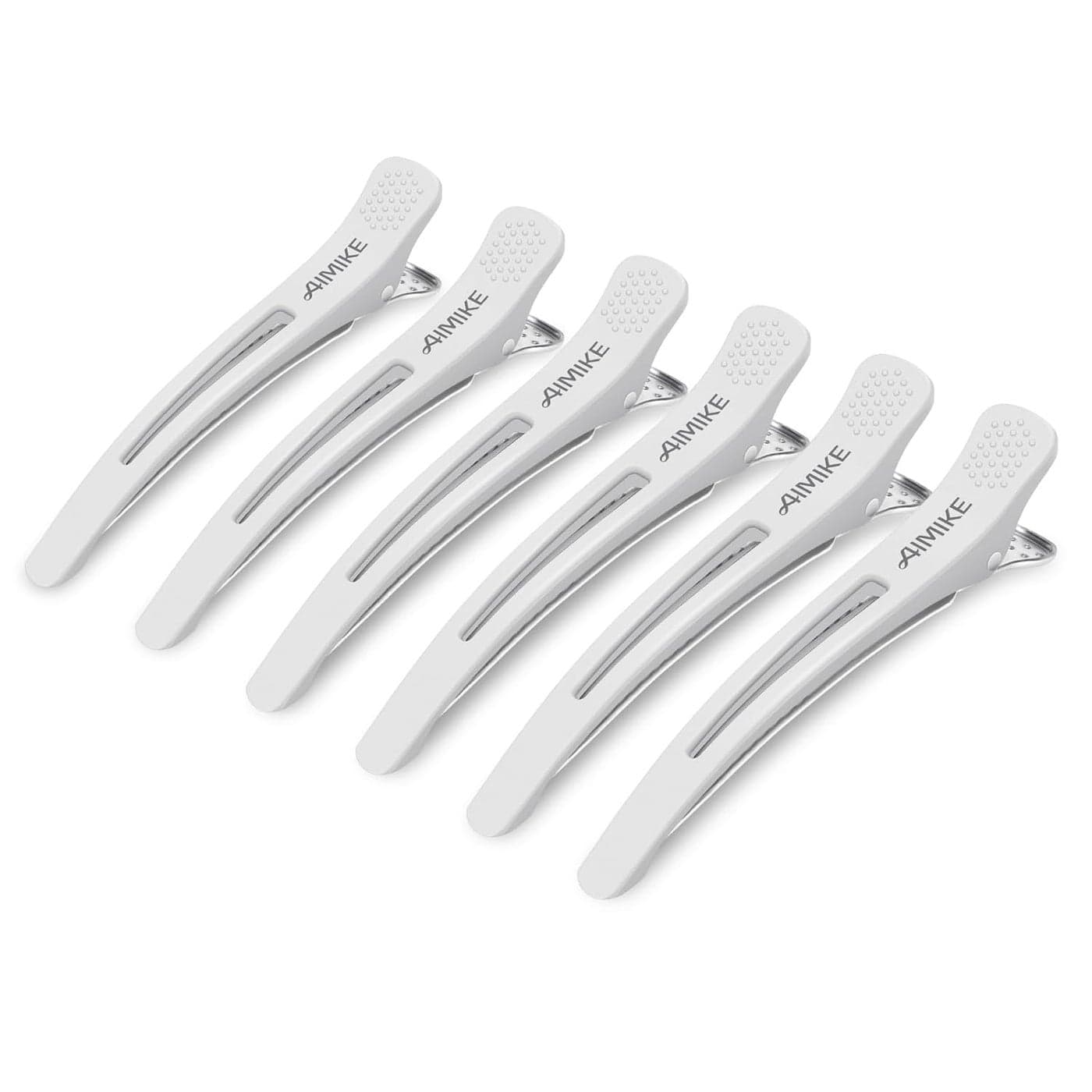 AIMIKE 6pcs Professional Hair Clips for Styling Sectioning Non Slip NoTrace Duck Billed Hair Clips with Silicone Band Salon and Home Hair Cutting Clips for Hairdresser Women Men White 43 Long