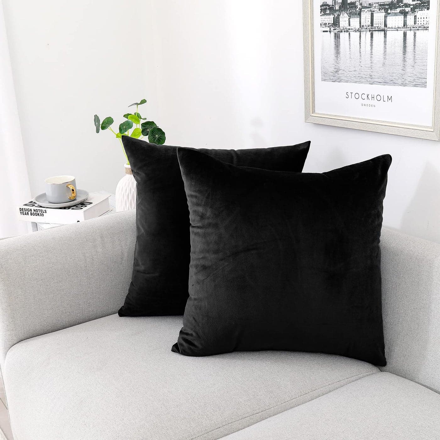 NiNi ALL Decorative Throw Pillow Covers Pack of 2 Velvet Throw Pillow Cases for Couch Pillows Cover Bedroom Living Room Outdoor Pillow Covers 22x22 Inch Black