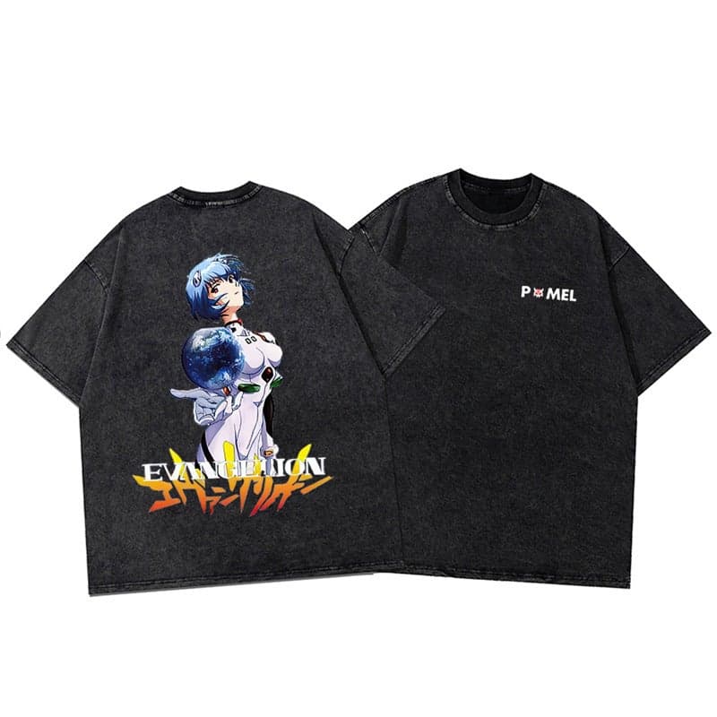 T-Shirt Digital Hip Hop Anime T-Shirt Washed Printed Letter Vintage Loose
