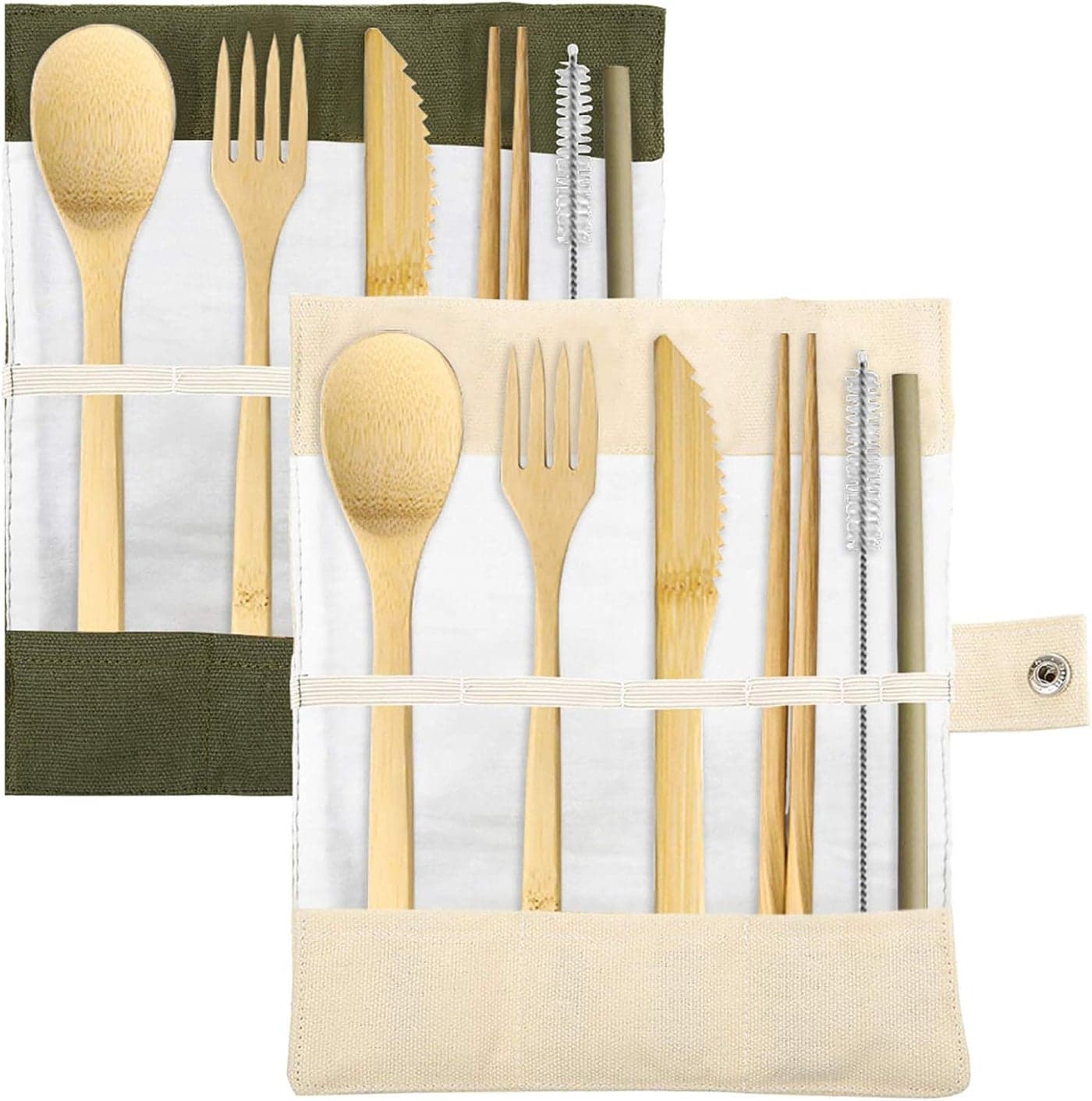 Set of 2 Bamboo Utensils Cutlery DaKuan Reusable Cutlery Travel Set Bamboo Spoon Fork Knife Brush Chopsticks and Straw EcoFriendly Portable Utensils With Case