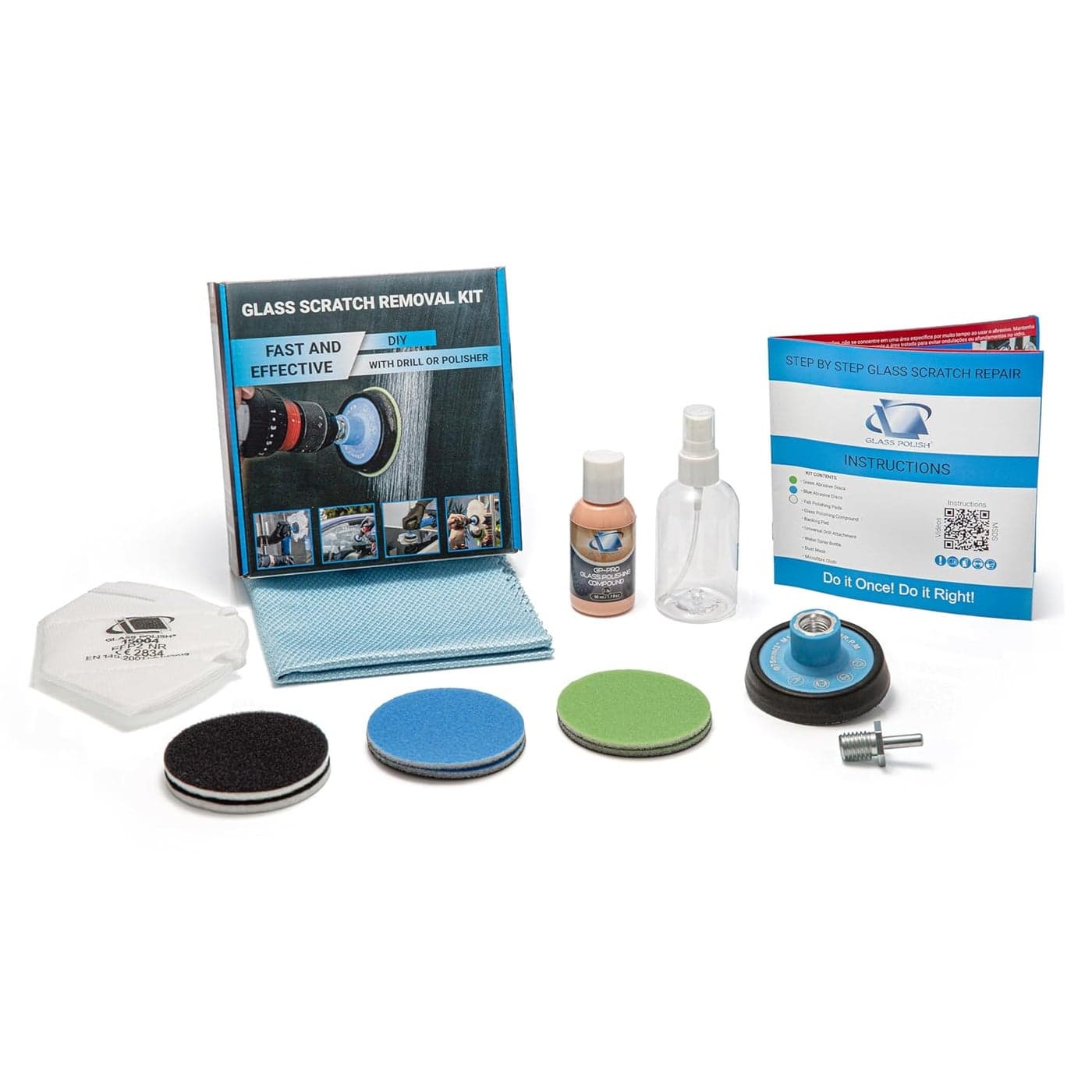 Glass Polish 28003 xNet DIY Glass Scratch Removal Kit for All Glass Surfaces - Ø 3 inch with Drill Attachment