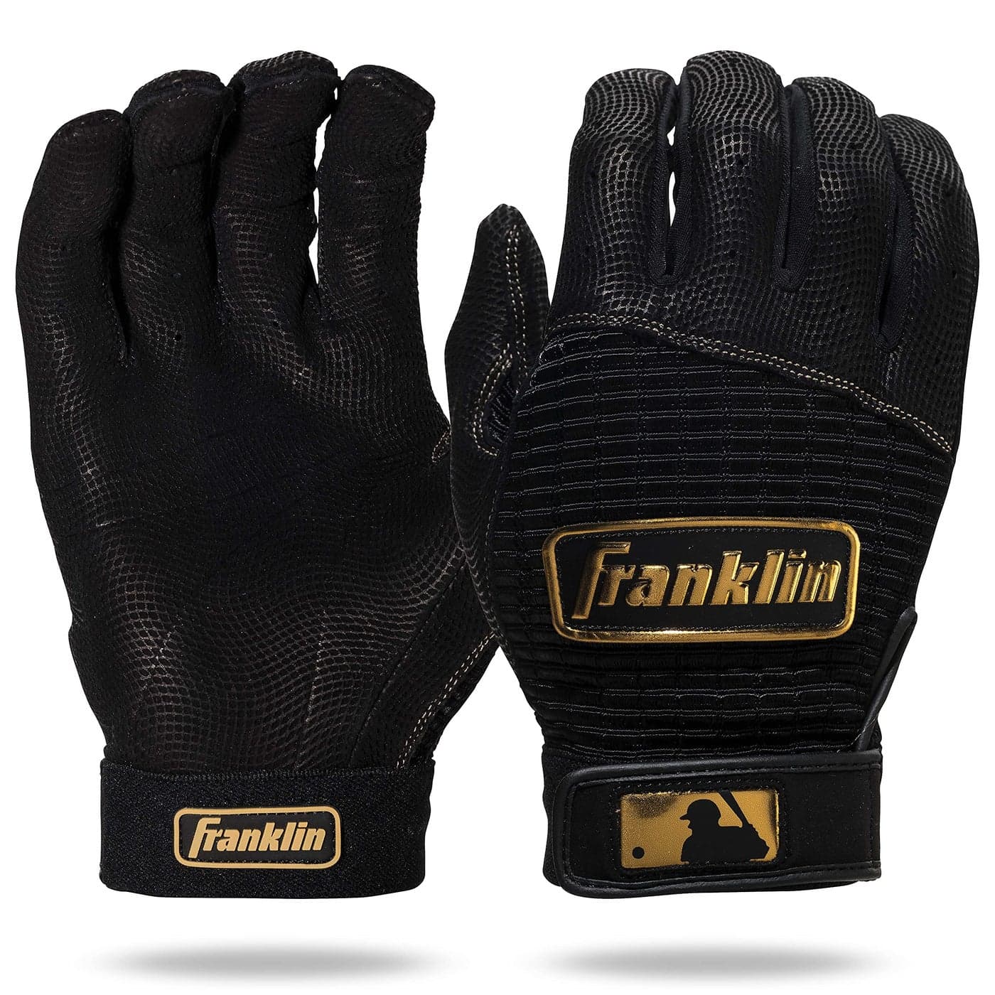 Franklin Sports MLB Batting Gloves - Pro Classic Gold Chrome Baseball + Softball Batting Gloves - Adult + Youth Pairs - Black/Gold - Adult Medium