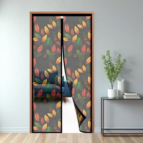TurtleGrip Magnetic Mosquito Net for Door | Black Mesh with Autumn Leaves Design | Auto-Closing Magnetic Door Curtain with Strong Magnets & Full Frame Hook & Loop | 210x100 cm