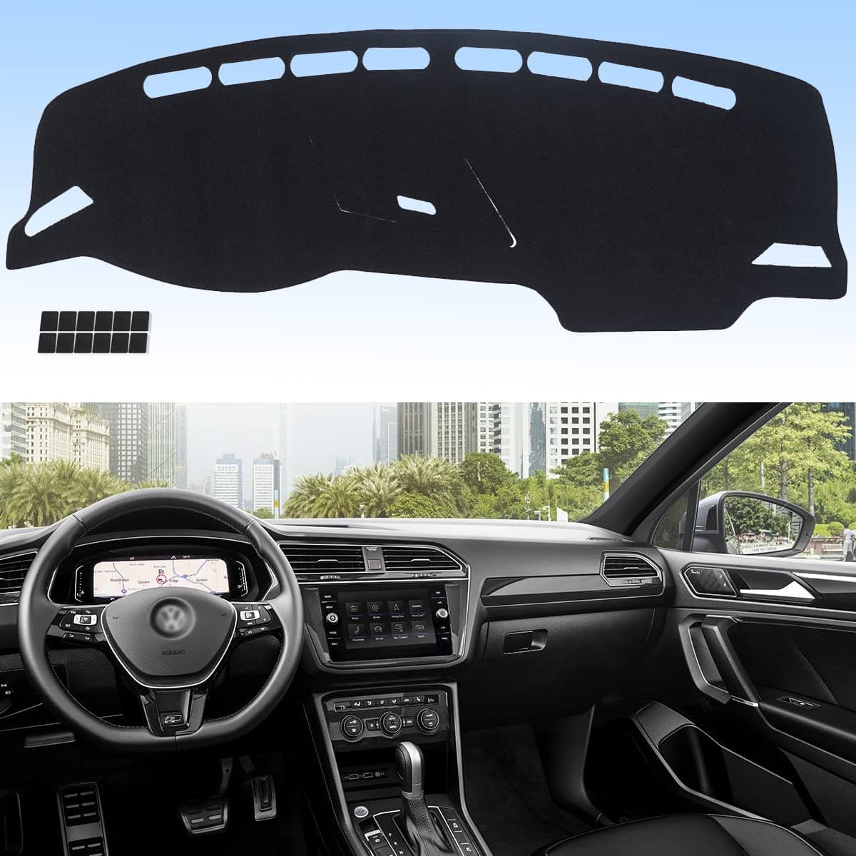 AUQDD Dashboard Cover Mat Fit for 2018 2019 2020 2021 2022 2023 VW Tiguan Black Flannel Dash Mat AntiGlare AntiReflection No Peculiar Smell Fits Vehicle Without HUD Models
