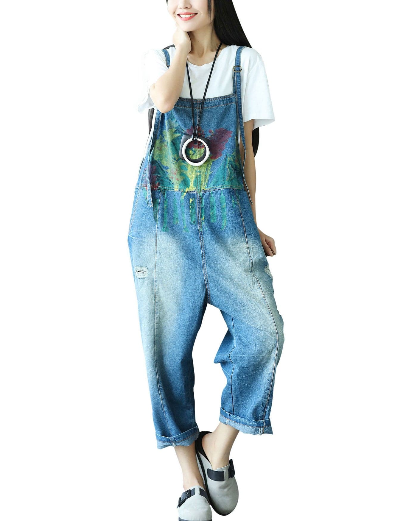 Yeokou Women's Casual Loose Denim Overalls Oversized Baggy Wide Leg Harem Pants (One Size US S-L, Style 34 Blue)