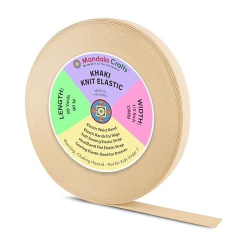 Mandala Crafts Wide 12 Inch Khaki Elastic Bands Spool for Pants Waistbands Sewing and DIY Crafts 88 YD Stretchy Flat Fabric Strap Knit Elastic Band for Wig