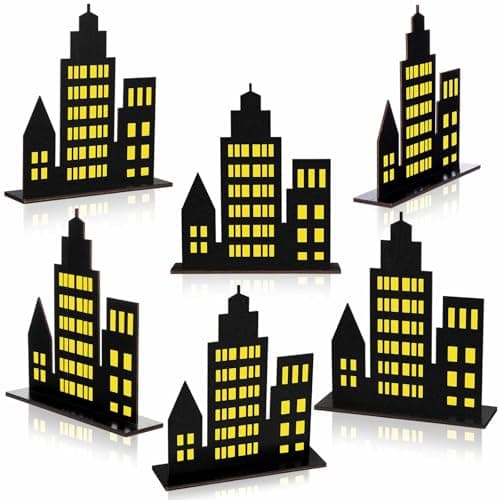 Geelin 6 Pcs Skyscraper Party Decorations Hero Party Decorations New York City Wood NYC Centerpieces City Skyline Building Decor for Comic Birthday Favors SuppliesSolid StyleBlack Yellow