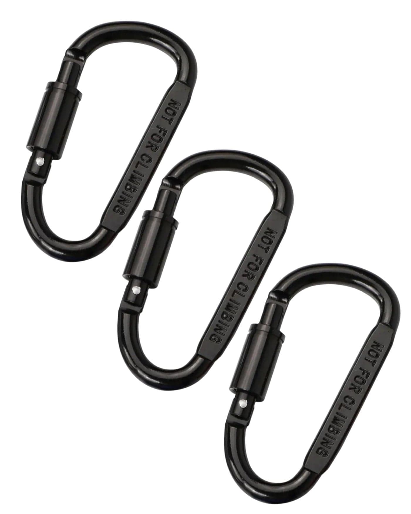 TraveEssentialz 3 pc Aluminum Carabiner D Hook Snap Ring Clip for Bagpack Bottle Camping Dog Strap | Hooks Keychain Keyring - Key Hooks for Keychain with Screw Locking (Black) (Not for Climbing)