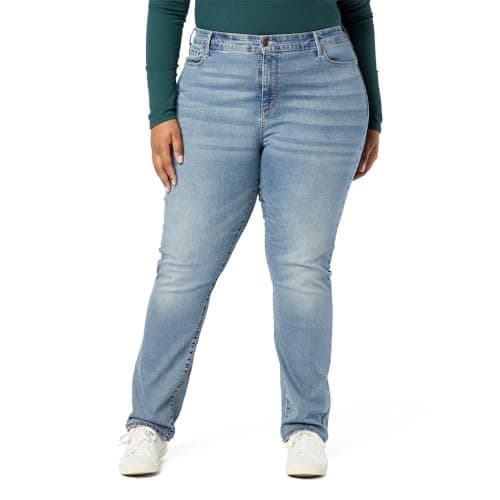 Levi Strauss Signature Gold Women's Curvy Totally Shaping Straight Jeans Mid-Rise Stretch Denim (Available in Plus Size), Blue Ice-waterless, 12 Medium