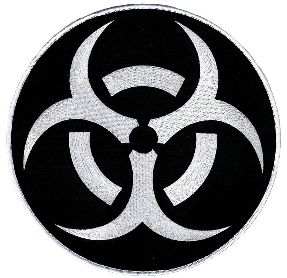 Biohazard Symbol Large Embroidered Patch IronOn Danger Symbol WhiteonBlack Logo