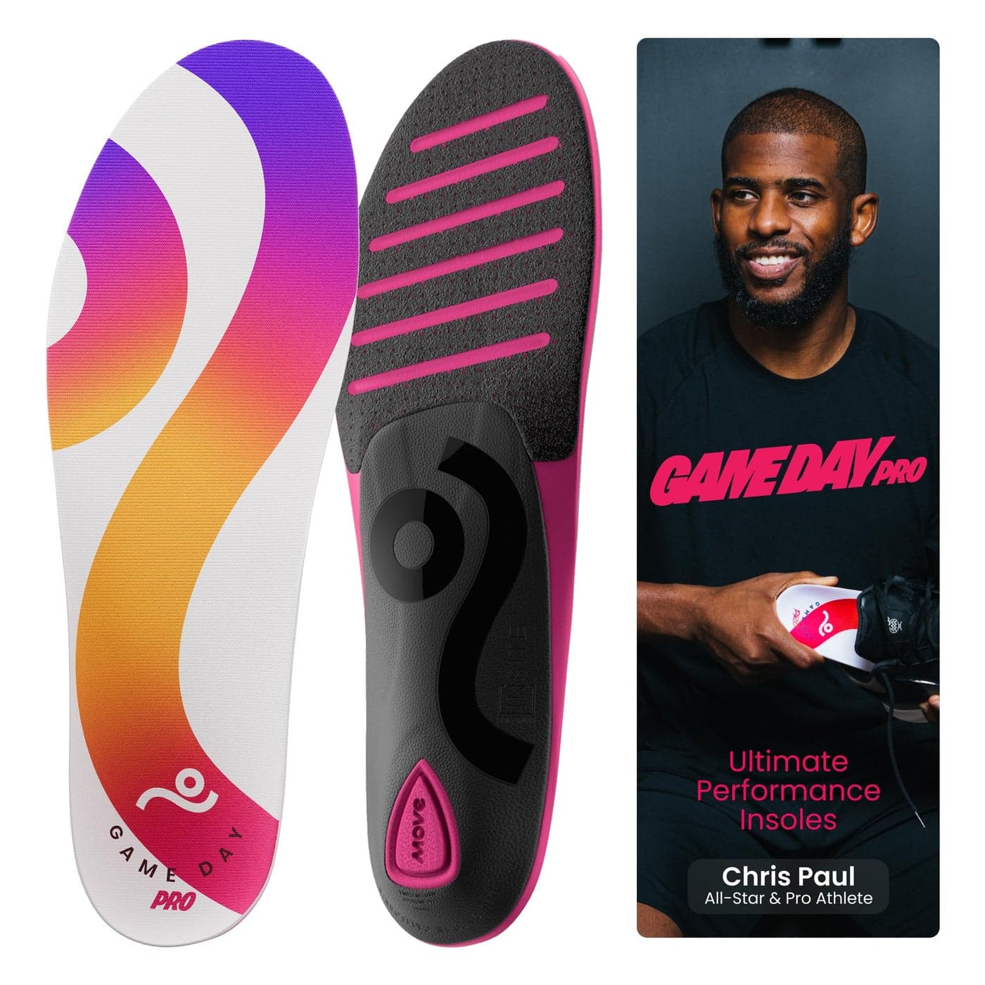 MOVE Game Day Pro Ultimate Performance Sports Insoles for Basketball Volleyball Football Tennis Athletics Baseball Running and Active Lifestyle Extra Shock Absorption M 885WM 9510