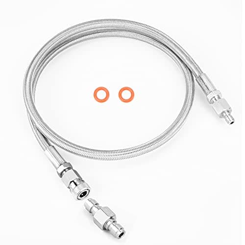 HK Paintball Airsoft Fill Whip Hose Extension 4500 Psi PCP, 36 inch Stainless Steel Air Fill Station & Charging System with Universal Quick-Disconnect Plug Adapter