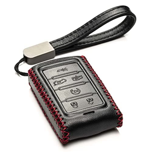 Vitodeco Genuine Leather Smart Key Fob Case Compatible with Jeep Wagoneer Grand Wagoneer Grand Cherokee 20222025 6Button BlackRed