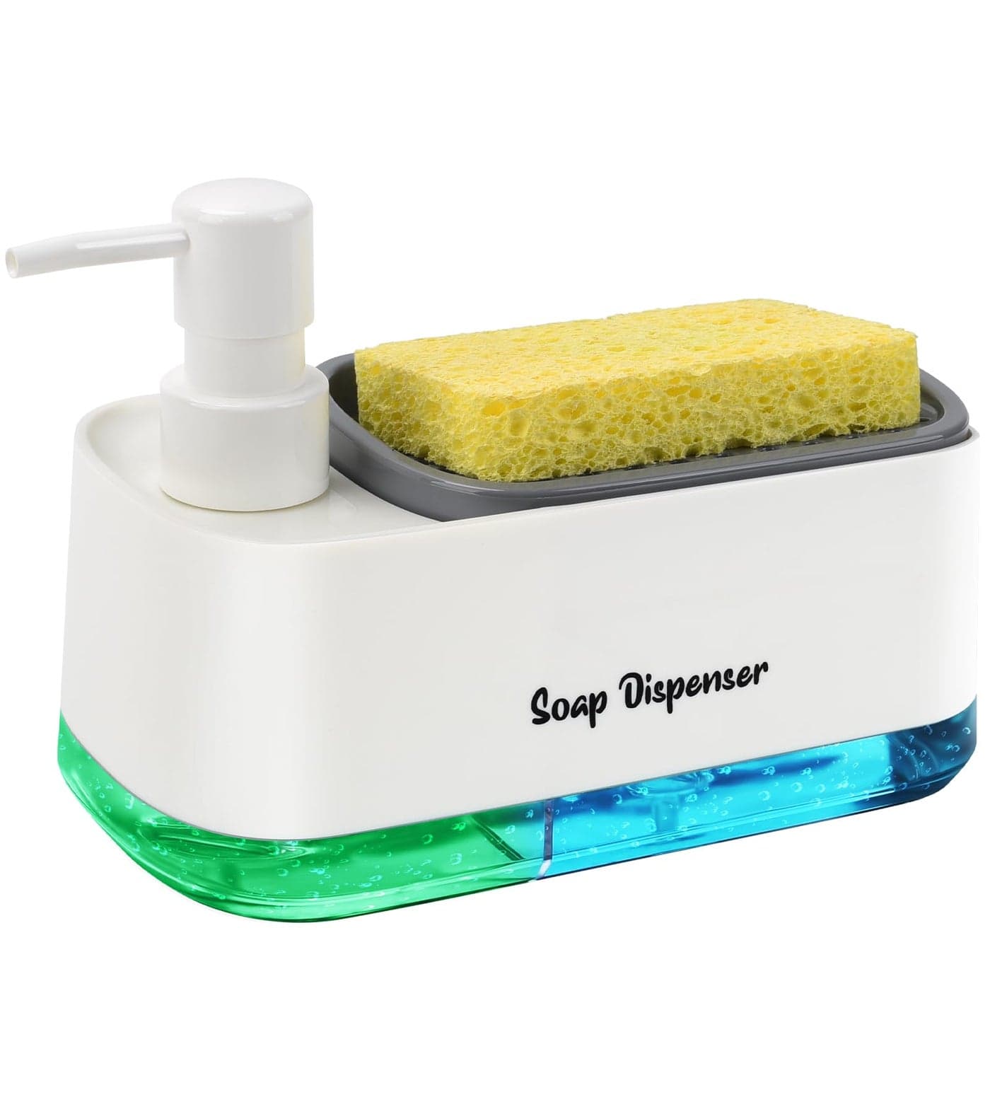 Kitchen Dish Soap Dispenser SetDish and Hand Soap Dispenser with Sponge Holder 3in1 Countertop Sponge Dual Soap Pump Dispenser for Kitchen Sink White