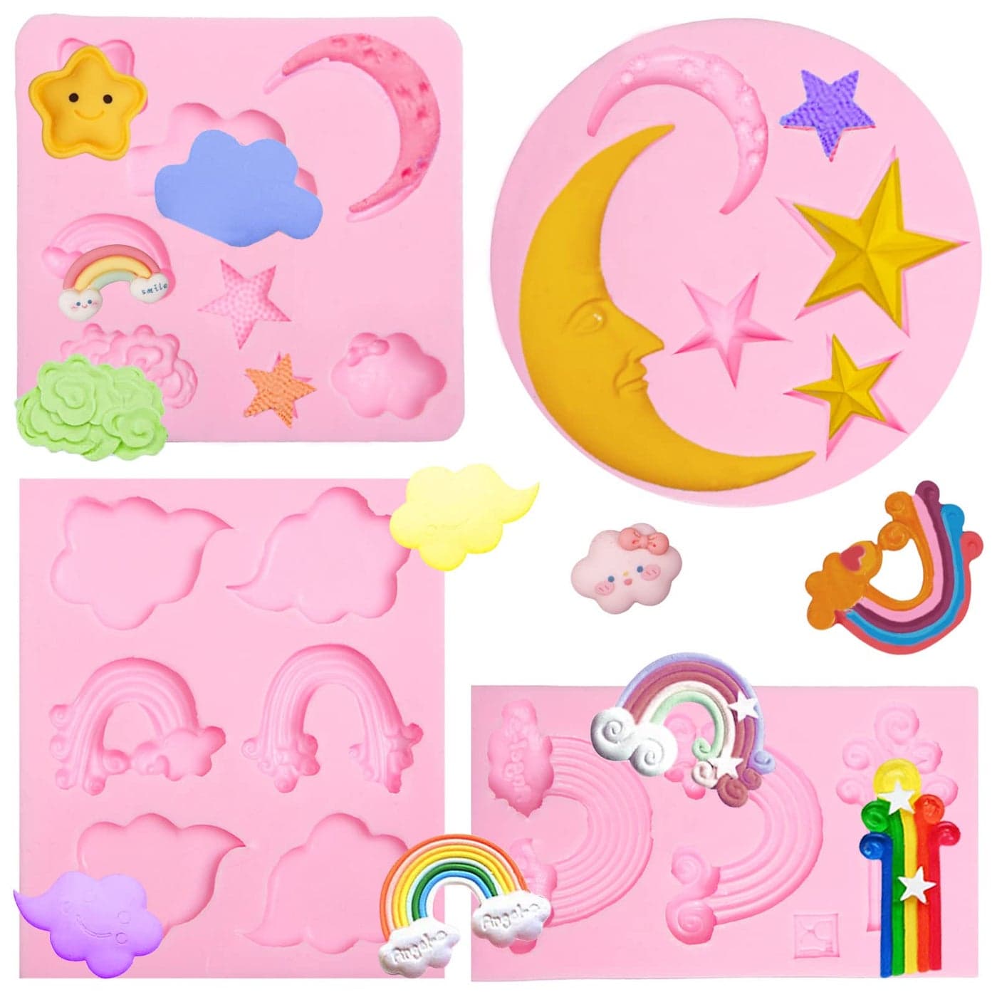 Rainbow Cloud Silicone Fondant Molds Star Moon Chocolate Molds for Cake Decoration Cupcake Topper Candy Sugar Craft Gum Paste Resin Clay