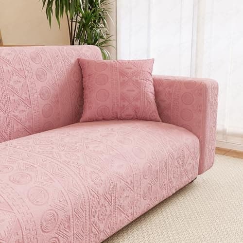 Lukzer 1 Seater Pastel Pink Tribal Pattern Sofa Cover | 240 GSM Universal Stretch Fit Jacquard Fabric Couch Protector | Fully Covered Anti Slip & Washable Sofa Cover (90-140cm/SC-073-01)