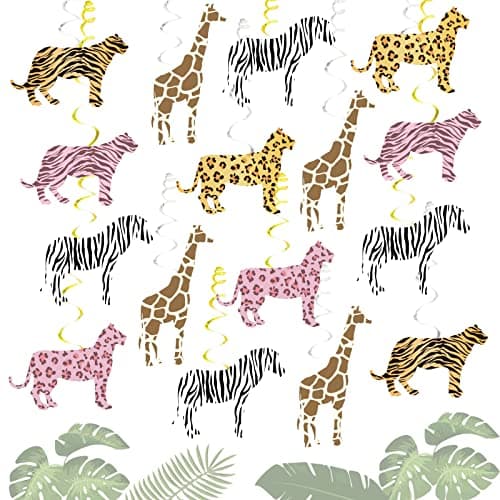 Festiko®Jungle Animal Hanging Swirls Decoration for Girls - 12 Set of Pink Safari Cheetah Hanging Decor Include Tiger Giraffe Zebra Print Ceiling Swirls for 1st 2nd 3rd Birthday Supplies