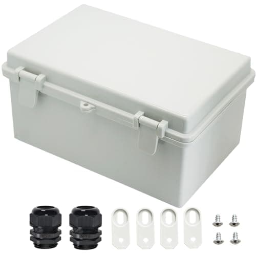 Zulkit Junction Box ABS Plastic Dustproof Waterproof IP65 Electrical Boxes Hinged Shell Outdoor Universal Project Enclosure with 2 Cable Glands 11.42 x 7.48 x 5.51 Inch (290x190x140mm)