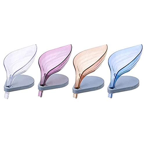 Yoawdats Plastic Leaf Shape Self Draining Soap Holder 12x9x115 cm Purple Blue Brown Transparent 4 Pack