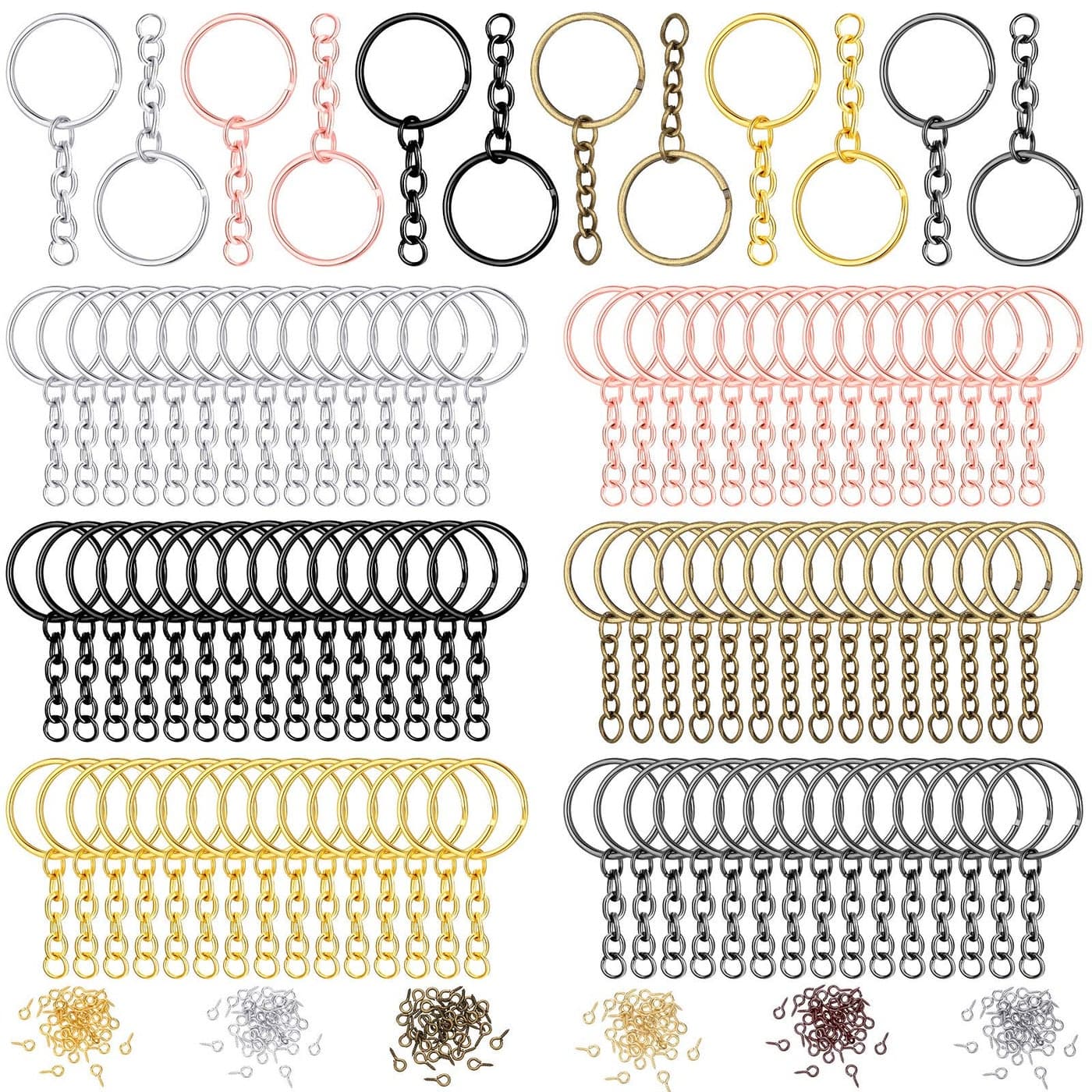 Hotop 360 Pcs Key Rings for Crafts Keychain Making Kit Including 90 Open Jump Rings Connectors180 Small Screw Eye Pins Hooks for DIY Keychain Supplies25 mmMixed Color