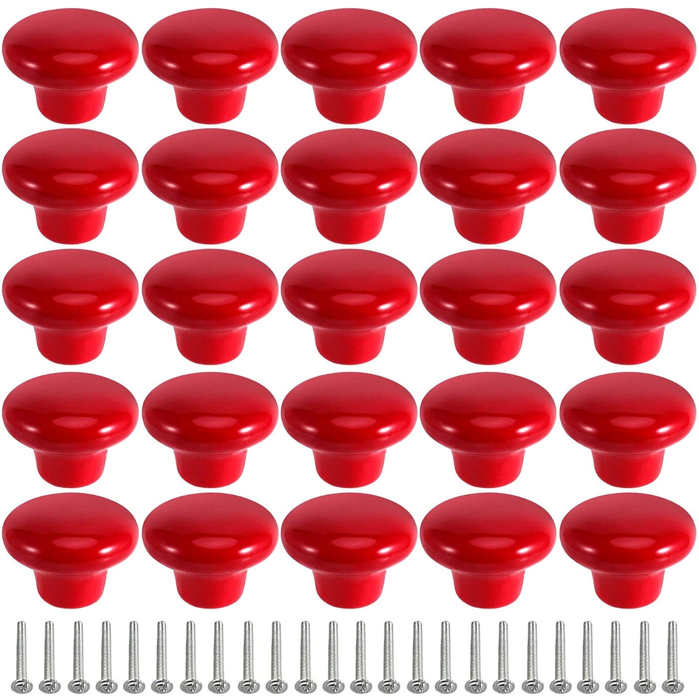 ZOENHOU 20 PCS Red Ceramic Cabinet Knobs Vintage Ceramic Round Door Knobs with 20 Original Screws 1 Inch Pull Door Drawer Handles for Dresser Kitchen Cupboard Bathroom Locker