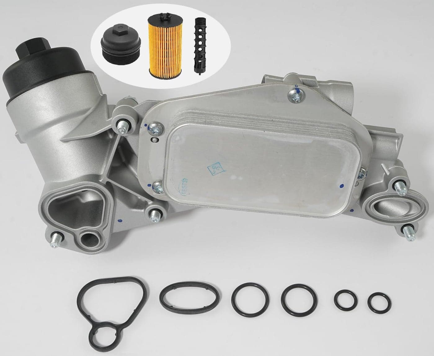 Engine Oil Cooler Filter Housing Assembly Adapter with Gasket, Insert, Cap Compatible with 2008-2019 Chevy Cruze Sonic Malibu Aveo, Buick Cascada, Pontiac G3, Saturn Astra 1.6L 1.8L 25199751 918-432