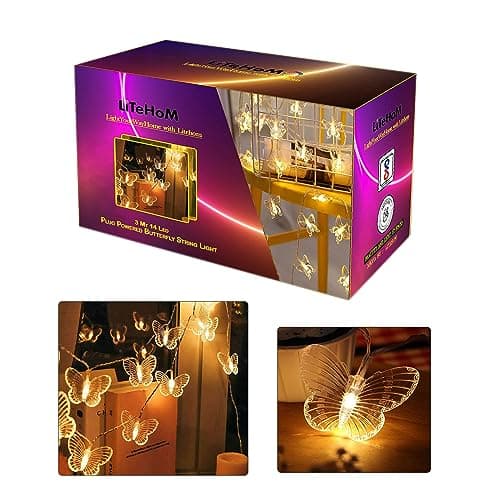 Litehom 14 Butterfly Led Light 3 Meter led Lights for Home Decoration Plug in Fairy String Lights, Diwali Lights for Decoration for Home Still Mode Only Strip Lights (14 Bulb Warm White)