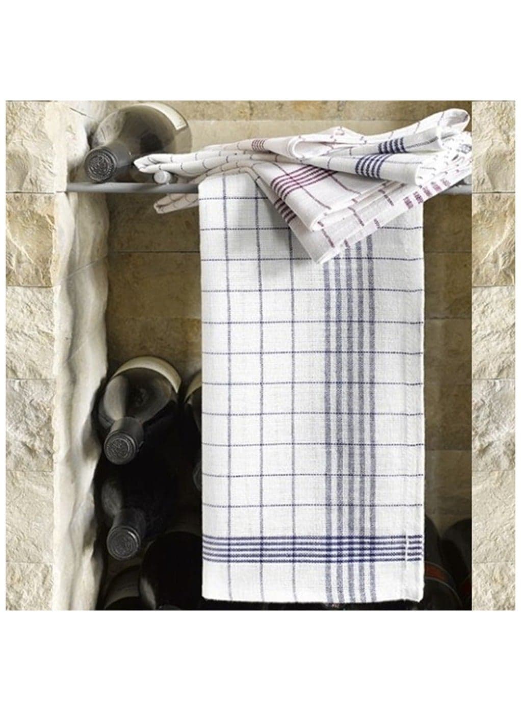 Orchard Jumbo Kitchen Towel(60x80Cm) White with Blue Lines-Set of 6