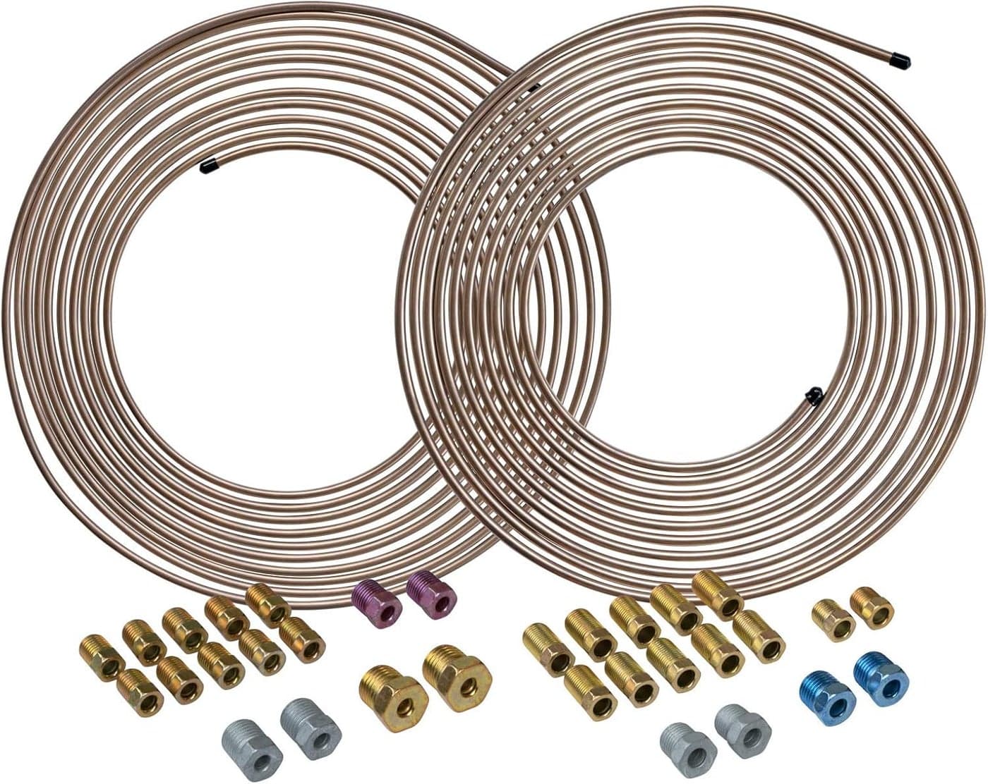 4LIFETIMELINES Copper-Nickel Alloy Brake Line Tubing Coil and Fitting Kits, 3/16 & 1/4, 25 ft, 2 Kits