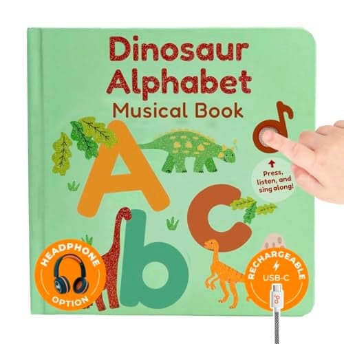 Calis Books Dinosaur Alphabet Book Toddlers 13 Dino ABC Headphone Jack Musical Books Kids Interactive Talking Baby Toddler Sound Book Educational Song Learning Toys Singing Music Toy Babies