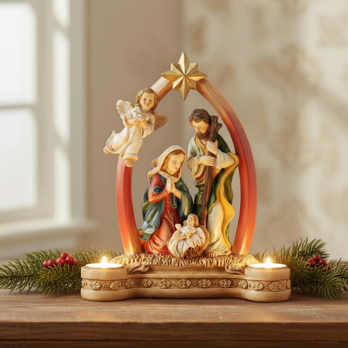 Nativity Advent Candle Holder Decoration Christmas Nativity Scene Candle Holder Candlestick Holders Advent Wreath Candle Holder Advent Centerpiece for Christmas Party Supplies Candles Not Included